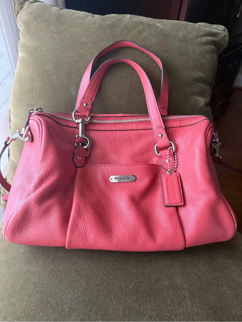 Coach Coral Pebbled Leather Shoulder Satchel Purse F26121